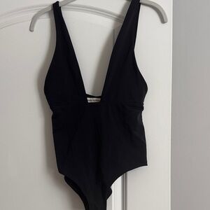 Black Deep V One-Piece Swimsuit